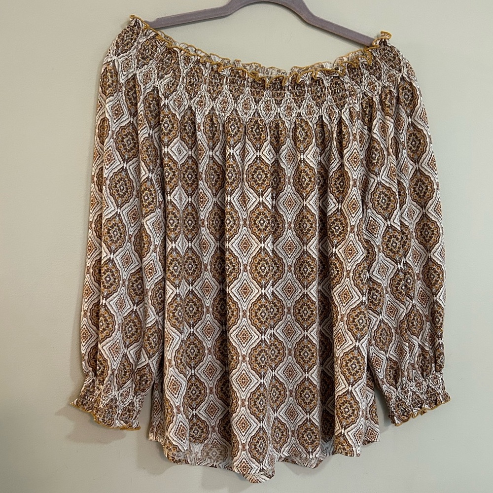 NWT Melloday Anthropologie Women’s Medium Off The Shoulder Boho Geometric Top